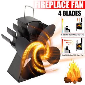 4 Blade Heat Powered Stove Fan Log Wood Burner Eco Friendly Quiet