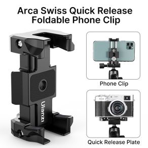 Ulanzi ST-15 Arca Swiss Quick Release Plate Foldable Phone Clamp Holder 2 in 1 Design With Cold Shoe 1/4'' Screw Tripod Mount