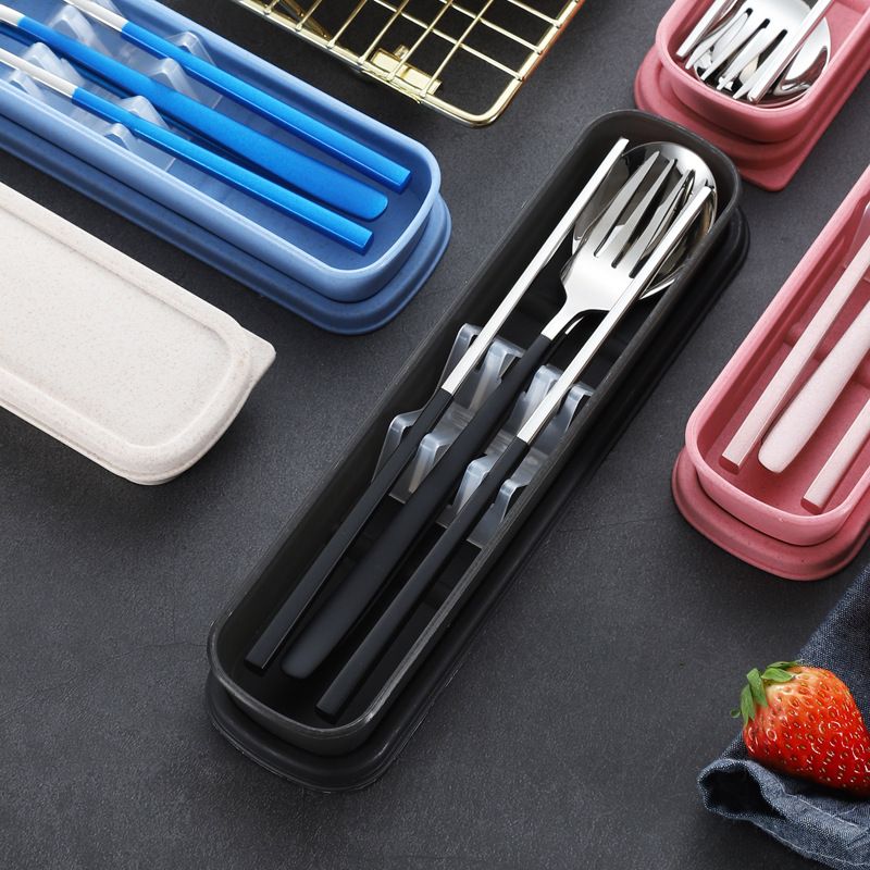 Portable Cute Strawberry Chopsticks Spoon Fork With Case Tableware