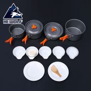 1 Set Hewolf 4-5 Persons Outdoor Tableware Aluminum Alloy Camping Hiking Picnic Cookware Portable Pot Pan Bowl Cooking Tableware