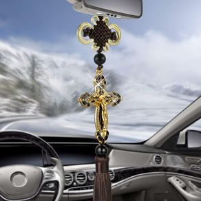 New Car Pendant Metal Diamond Cross Jesus Christian Religious Car Rearview Mirror Ornaments Hanging Auto Car Styling Accessories