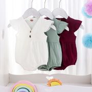 ♁☀Ready Stock☀Summer Newborn Baby Girl Boy Clothes Solid Cotton Knitted Romper Jumpsuit Outfit  Sleeveless Baby Rompers