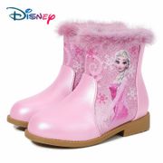 Disney New Elsa High Boots Girls Mid-heeled Autumn And Winter Warm Children Sequins Snow Shoes Frozen Boots