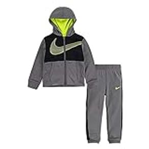 Nike Boy`s Therma Fleece Full Zip Hoodie & Jogger Pants 2 Piece Set (Gunsmoke(86F410-G4T)/Black, 12 Months)