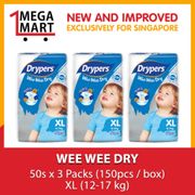 (New and Improved) Drypers Wee Wee Dry XL 50s x 3 packs (12-17kg) 150pcs/box