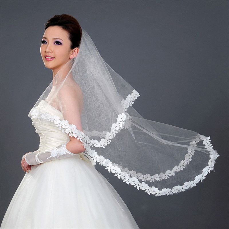 NIXUANYUAN Real 2023 Voile 300CM veil One Layer Lace Edge Ivory White  Cathedral Wedding Veil Long Bridal Veil Veu de Noi longo - AliExpress