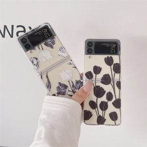 Tulip Watercolor Floral Clear Casing Samsung Galaxy Z Flip 3 5G Z Flip3 Zflip3 Hard PC Transparent Shockproof Samsung Z Flip3 Phone Case