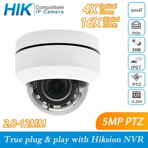 Hikvision Compatible PTZ IP Camera 5MP 4X-16X ZOOM Speed Dome Camera Outdoor IR 50M H.265 CCTV Security Camera IP IP67 IK10