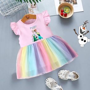 Disney Frozen Theme New Summer Baby Girl Rainbow Dress Children Rainbow Tutu Skirt