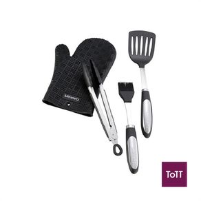 Cuisinart 4Pc Grill Tool Set ,1Pc Grill Tongs,1pc Basting Brush ,1Pc Grill Turner ,1 PC Silicone Glove