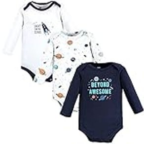 Hudson Baby Unisex Baby Cotton Long-Sleeve Bodysuits, Space, Months