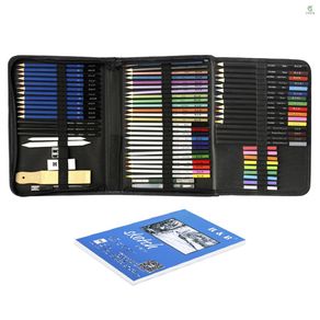 H&B 51pcs/set Professional Drawing Kit Sketching Pencils Art Painting  Supplies with Carrying Bag 