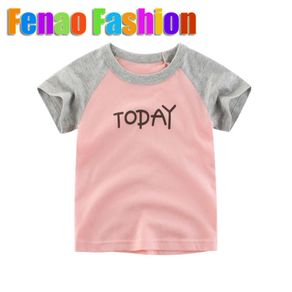 Girl T-shirt Today Print Kid Girl Children Short Sleeve Tops Stitching Cotton