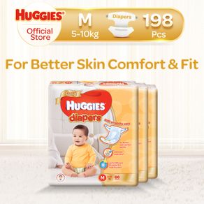 Huggies Gold Tape Diapers M (5-10kg) 66 x 3 packs 198 Pcs