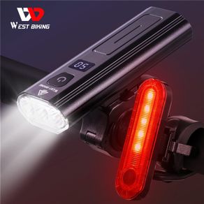 WEST BIKING 1200LM Bicycle Light 5200mAh Battery Display 3 LED Headlight USB Rechargeable IPX6 Waterproof with Bracket Cycling Bike Front Light