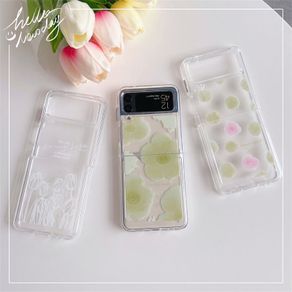 Fresh Tulip Flowers Clear Transparent Flip Case Samsung Galaxy Z Flip 3 5G ZFlip 3 Shockproof Hard Phone Cover Casing