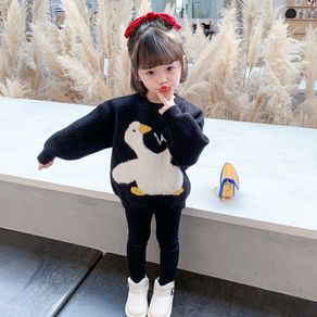 Children's Cartoon Duck Sweater Boys Girls Black Knitted Goose Pullover Vetement Enfant Fille Winter Thiken Warm Loose Sweaters