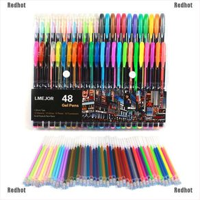 Redhot<48pcs Fluorescent Gel Ink Pen Refills Watercolor Brush Colorful Stationery Neon Set