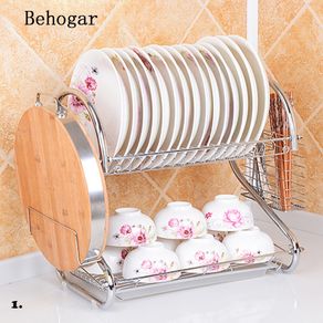 Behogar Dish Drying Rack 2 Tier Stainless Steel Dish Rack with Utensil  Holder Cup Holder Dish Drainer for Kitchen Counter Top