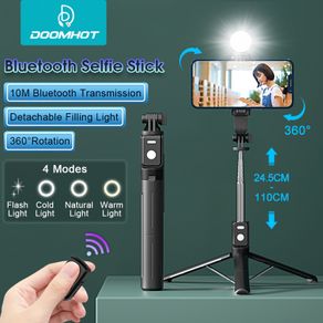 DoomHot Bluetooth Selfie Stick Mobile Phone Holder Retractable Portable Multifunctional Mini Tripod With Wireless Remote Control With Fill Light Telescopic Bluetooth Phone Selfie L