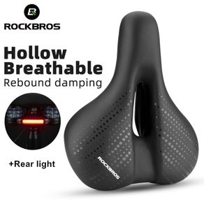 ROCKBROS Bike Saddle With Tail light Hollow Breathable Soft MTB Road Shock Absorption Seat Cushion Cycling Bicycle Accessories