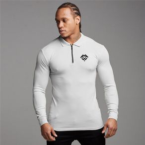 Brand Polo Shirt Bodybuilding Men's Polo Shirt Gym Fitness Men Stretch Cotton Long Sleeve Shirt Sports Clothing Mens Polo Shirts