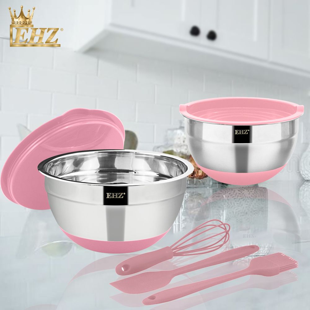6 Pieces Stainless Steel Mixing Bowls Better Breader Shaker Bowl With  Colorful Airtight Lids Non-Slip Bottoms