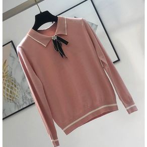 Knitwear Women 2019 Autumn New Polo Collar Bow Autumn New Sweater Knit Top A393