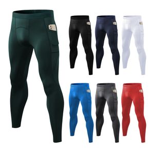 [Lixada SG Mall] Men Sports Pants Elastic Waist Side Pockets Moisture-wicking Stretchy Tights Running Weightlifting Athletic Leggings