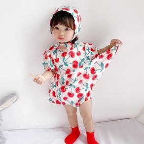 Baby Girl Cherry Bodysuit Dress n Hat 2pc Set