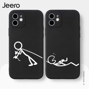 JEERO Soft Silicone Couple Cartoon Funny Shockproof Phone Case Cover Casing Compatible for iPhone 13 12 11 Pro Max SE 2020 X XR XS 8 7 ip 6S 6 Plus HFG1043
