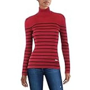 DKNY Womens Ribbed Striped Turtleneck Sweater, Black, XX-Small