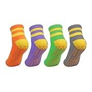 Klmnop 4 Pairs Yoga Socks Non Slip Skid Socks with Grips for Pilates, Ballet, Barre, Barefoot, Hospital Anti Skid Socks, Women4pack, 5-10