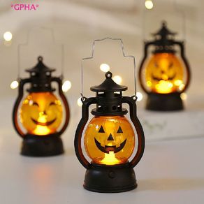 GPHA> Pumpkin Skull LED Pony Oil Lantern Halloween Decor Prop Creative Bar Party Light new