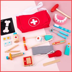 20 pcs/set Kids Pretend Doctor Game Toy Wooden Cosplay Simulation Dentist  Accessories Tools Children Play Doctors Toys Gifts