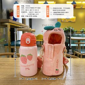 ►✹♚>cartoon baby water bottle, children s thermos cup with straw cup, elementary school student female stainless steel