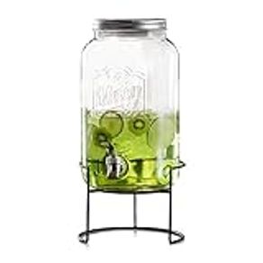 NutriChef 1-Gallon Glass Beverage Dispenser - Mason Jar Style Drink  Container Jug w/ Stainless Steel Spigot & Plastic Ice Infuser, Wide Mouth  Easy