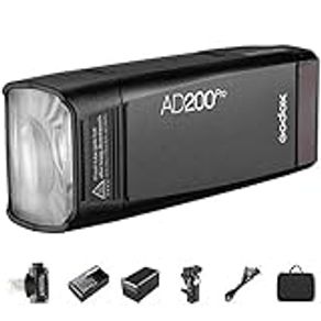 Godox AD200Pro Pocket Flash 2.4G TTL Speedlite Flash Strobe 1/8000s HSS Monolight with 2900mAh Lithium Battery 200WS and Bare Bulb Flash Head to Cover