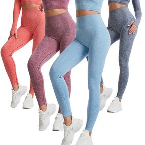 Yoga Leggings Seamless High Stretch Bubble Butt Push Up Training Tights  With Wide Waistband