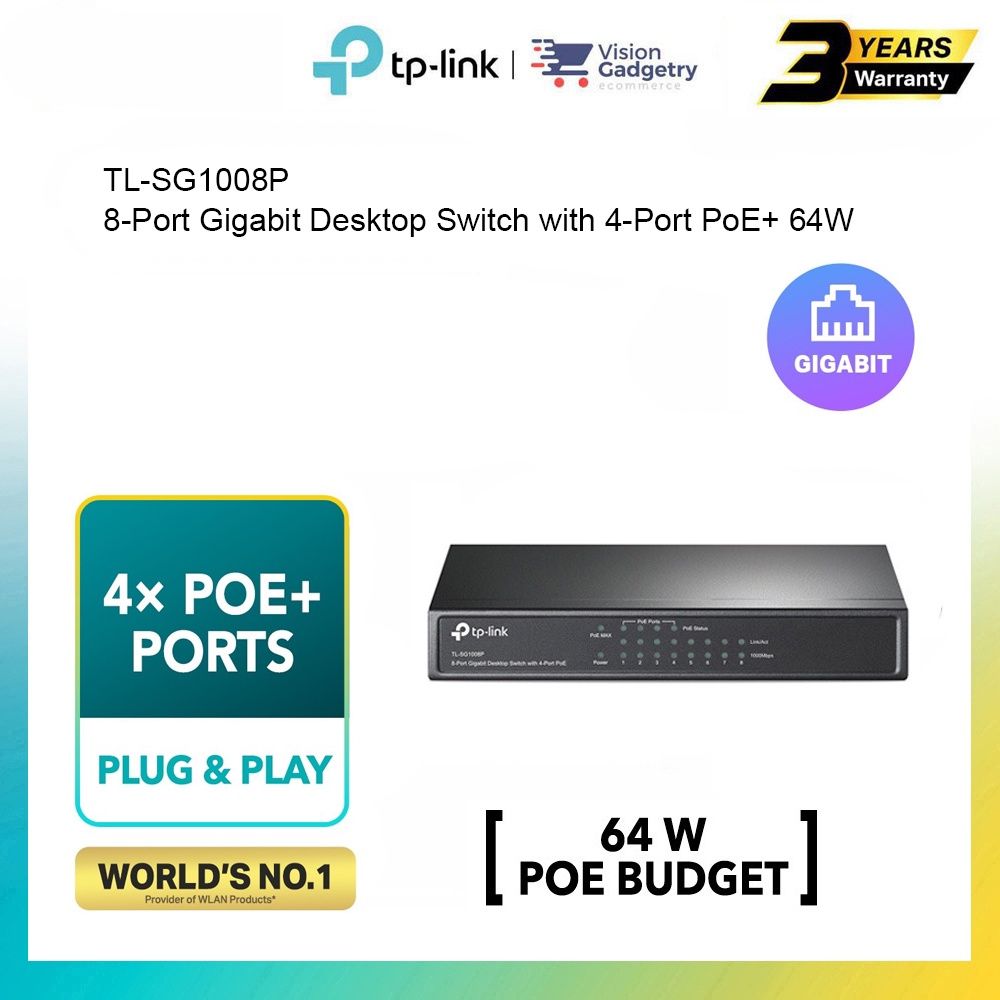 TL-SG1008P  8-Port Gigabit Desktop PoE Switch with 4-Port PoE+