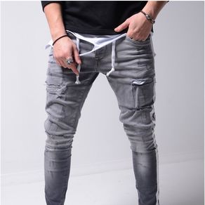 ripped pencil pants men jeans skinny denim biker jeans destroyed