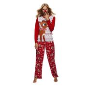 Easygo Christmas Pajamas Set One-Piece Zip-Front Romper With Antler Hood For Family QKC418