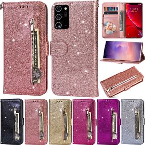 Luxury Casing For Samsung Galaxy S21+ S20+ S10+ S20 FE 5G S21 Plus S20 Plus S10 Plus S21 Ultra S20 Ultra Zipper Wallet Soft Pu Glitter Leather Flip Stand Skin Protect Cover Case