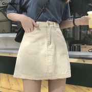 Skirts Women A-Line High Waist Solid Button Pockets Slim Denim Mini Korean Fashion Daily Leisure Trendy Elegant Womens All-match