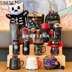 glass mug cup Starbucks Halloween cool black cat coffee cup lid set mushroom little magic mark glass straw thermos cup c