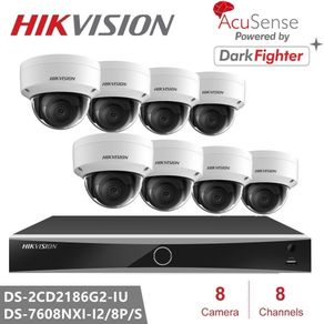 Hikvision 4K CCTV Camera System 8CH 8POE 4K NVR + DS-2CD2186G2-IU 8MP IP camera Network Dome Security Camera Built-In Microphone