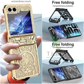 Electroplated Transparent Hinge Full Case Cover Samsung Galaxy Z Flip 5 Z Flip 4 3 Plating Mechanical Patterns/creative Letters Clear Casing Hard Pc Shell