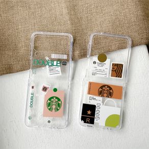Double Coffee Label Anti-Knock Clear Transparent Hard Flip Case Samsung Galaxy Z Flip 3 5G ZFlip3 Shockproof Phone Cover Casing