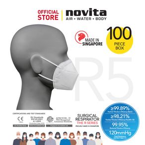 5-Ply Made in Singapore CE 1463 novita Surgical Respirator R5 Earband FFP2 100pcs in a box