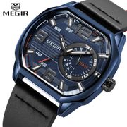 MEGIR 2201 New Fashion Men's Watch Creative Octagon Dial Waterproof Quartz Watches Casual Luminous Leather Strap WristWatch